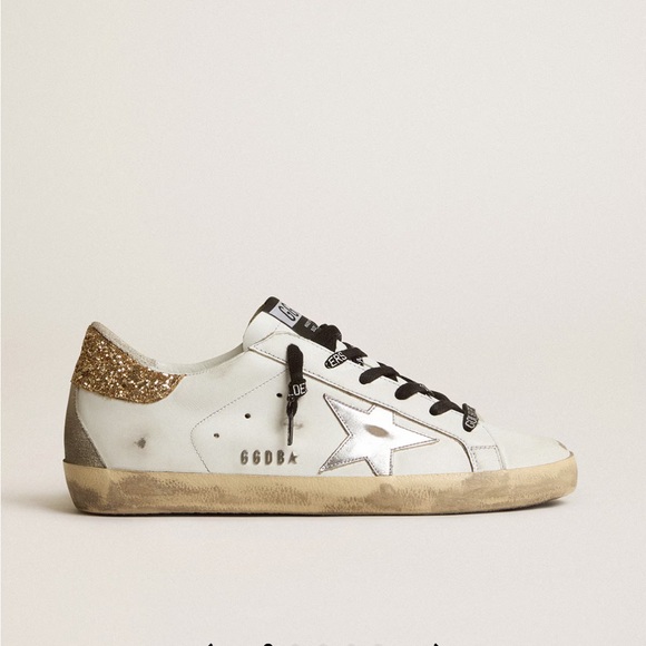 Women's white leather Super-Star with glittery heel tab Size 40 - Picture 5 of 12